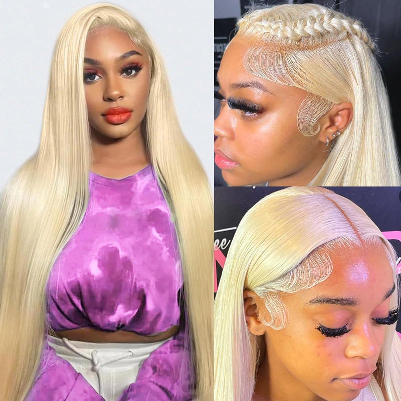 ANDRIA Blonde13x4 HD Lace Front Wigs Blonde Long Straight Preplucked Glueless lace Wig Synthetic Blonde Wigs for Women Heat Resistant Fiber Gold Colorful Wig With Baby Hair For Black Women 26 Inches